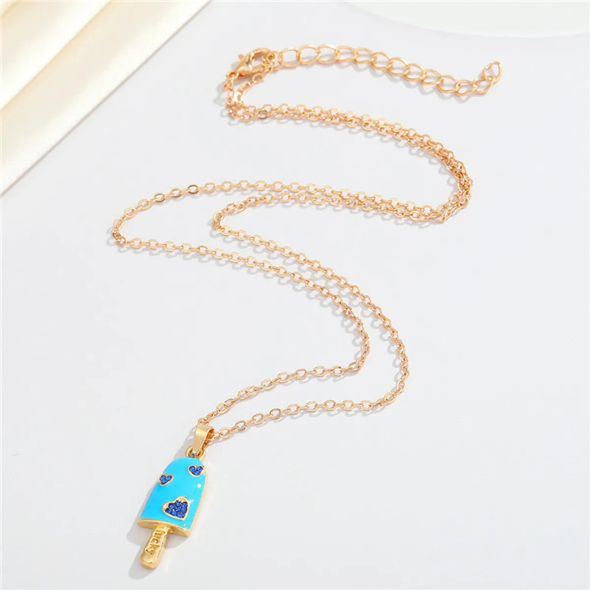 Korean Rhinestone Heart Ice Cream Necklace Cute Dripping Oil Pendant Necklace