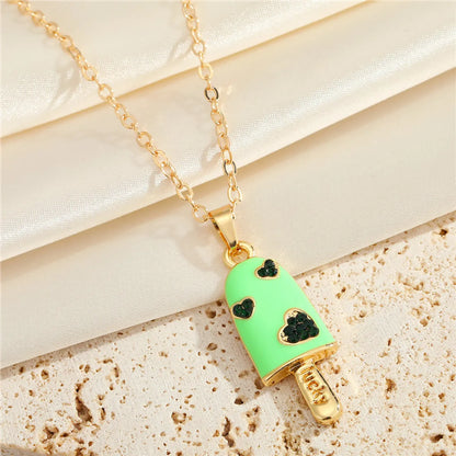 Korean Rhinestone Heart Ice Cream Necklace Cute Dripping Oil Pendant Necklace