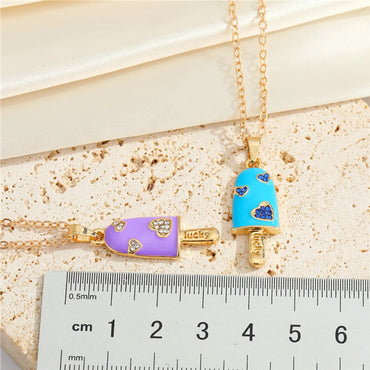 Korean Rhinestone Heart Ice Cream Necklace Cute Dripping Oil Pendant Necklace