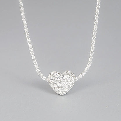 Korean S925 Sterling Silver Folds Heart-shaped Lavicle Chain Silver Jewelry