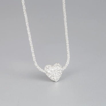 Korean S925 Sterling Silver Folds Heart-shaped Lavicle Chain Silver Jewelry