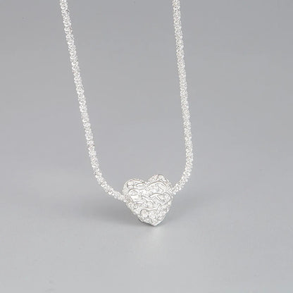 Korean S925 Sterling Silver Folds Heart-shaped Lavicle Chain Silver Jewelry