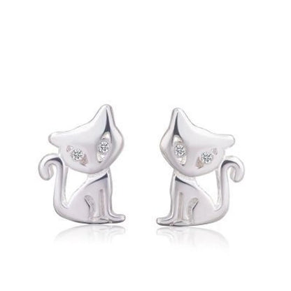 Korean S925 White Fungus Earrings Female Cute Cat Earrings Animal Fox Earrings