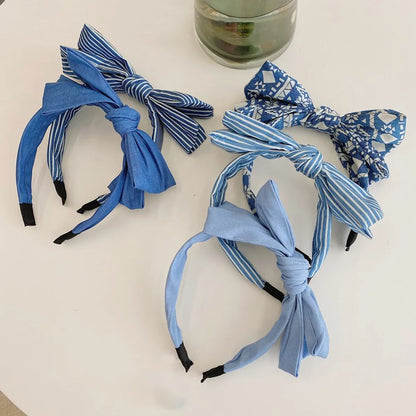 Korean Simple Double-Layer Bow-Knot Denim  Striped Floral Wide-Brim Headband Wholesale Nihaojewelry