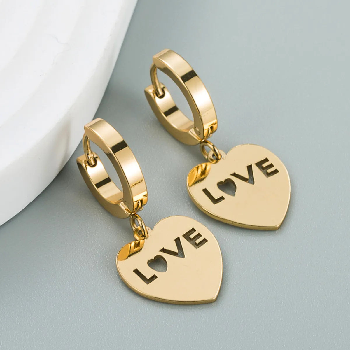 Korean Simple Heart-shaped Virgin Mary Letter Titanium Steel Earrings