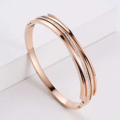 Korean Simple Stainless Steel Striped Three-color Rhinestone Bracelet Wholesale Gooddiy