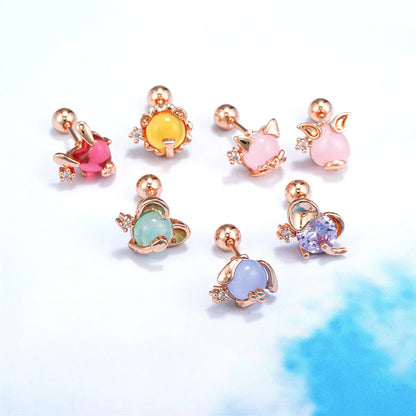 Korean Small Animal Rabbit Pig Color Zirconium Copper Earrings Wholesale