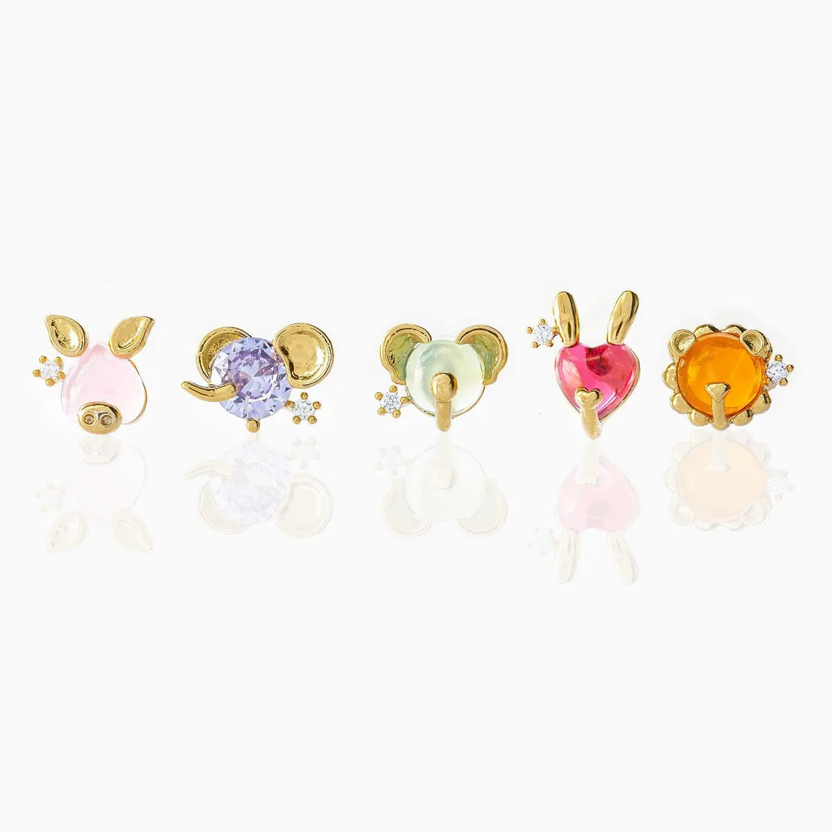 Korean Small Animal Rabbit Pig Color Zirconium Copper Earrings Wholesale