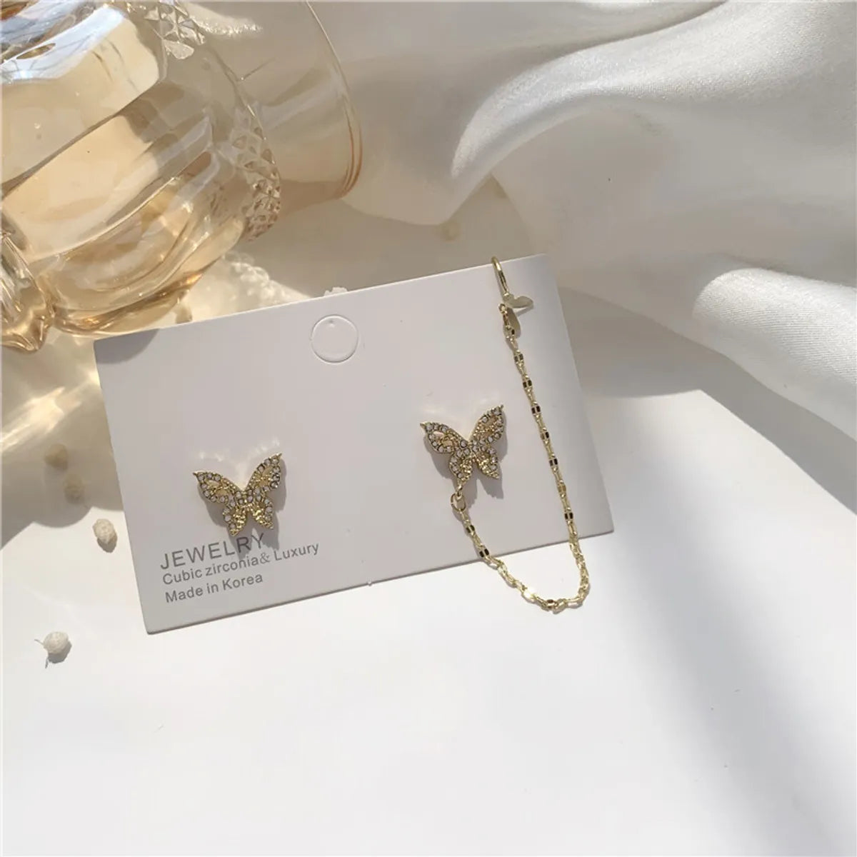 Korean Style Butterfly Diamond Stud Earrings