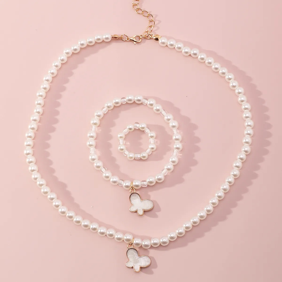 Korean Style Butterfly Pearl Necklace Bracelet Ring