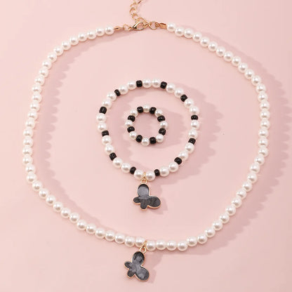 Korean Style Butterfly Pearl Necklace Bracelet Ring