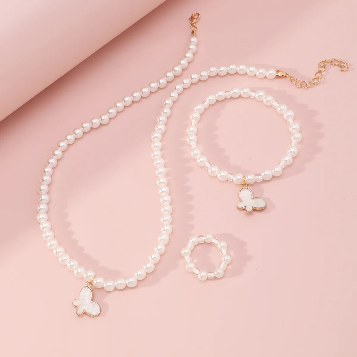 Korean Style Butterfly Pearl Necklace Bracelet Ring