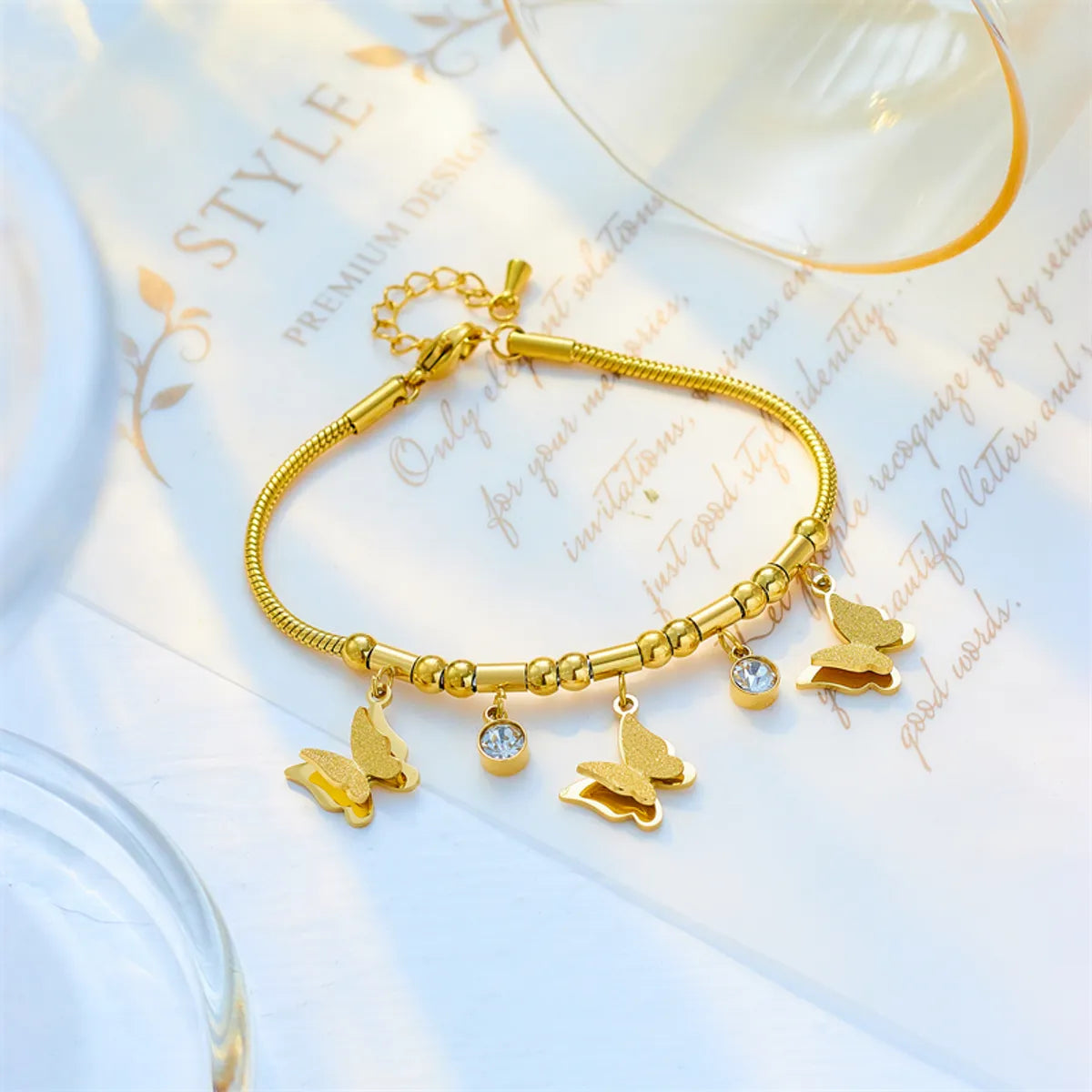 Korean Style Butterfly Titanium Steel Plating 18k Gold Plated Bracelets