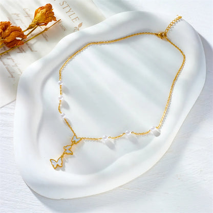 Korean Style Butterfly Titanium Steel Plating 18k Gold Plated Necklace