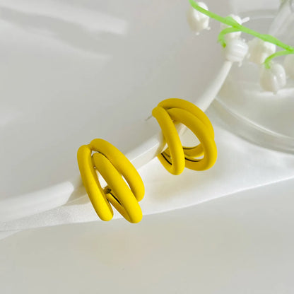 Korean Style Candy Color Circle Earrings Geometric Three-layer Half Ring Alloy Earrings