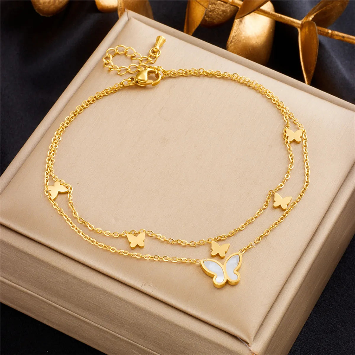 Korean Style Castle Titanium Steel Layered Plating 18k Gold Plated Women's Anklet