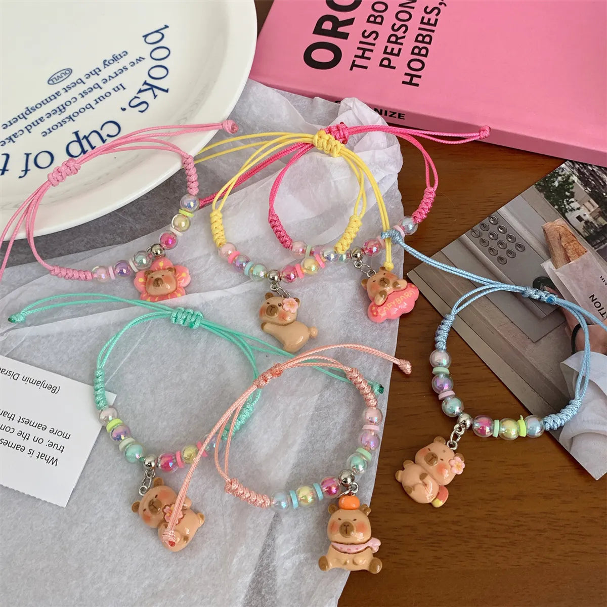 Korean Style Clouds Bear Flower Plastic Polyester Wholesale Drawstring Bracelets