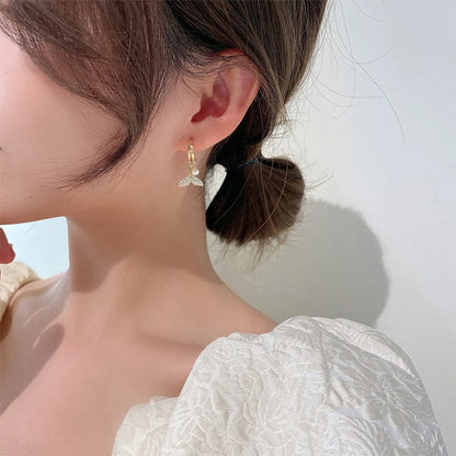 Korean Style Fashion Pearl Diamond Fishtail Earrings