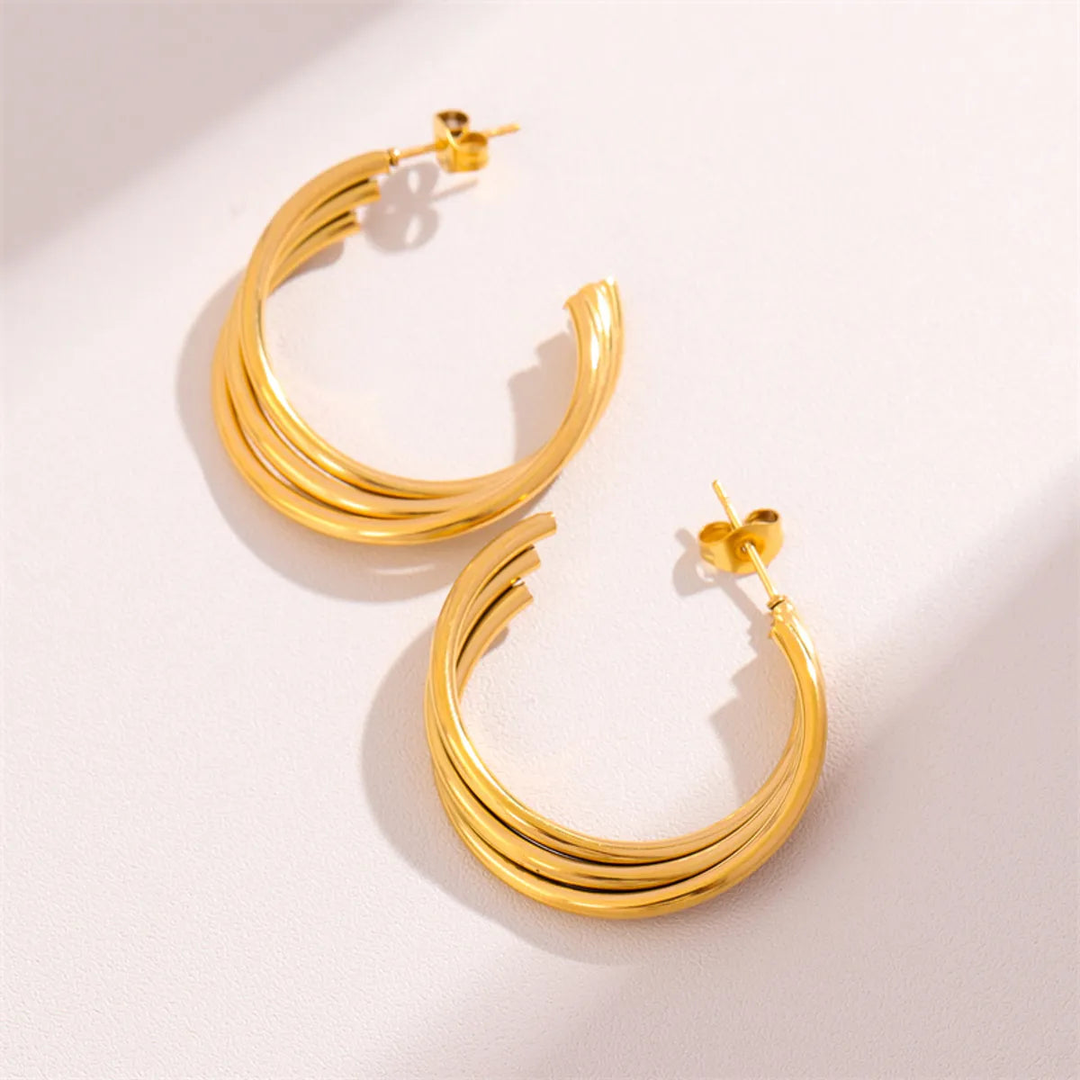 1 Pair Retro Simple Style C Shape Plating Stainless Steel 18k Gold Plated Ear Studs