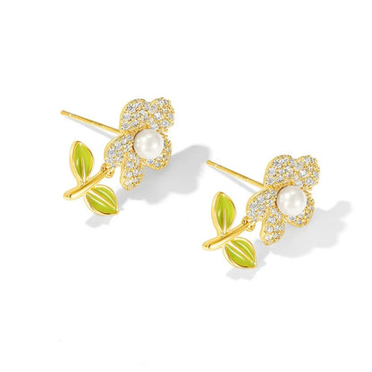 Korean Style Flower Alloy Inlay Zircon Women's Ear Studs