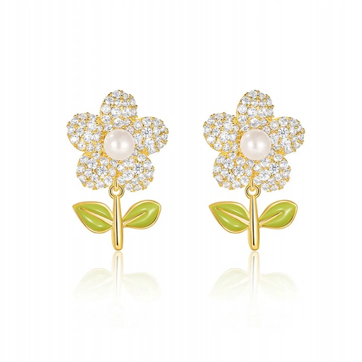 Korean Style Flower Alloy Inlay Zircon Women's Ear Studs