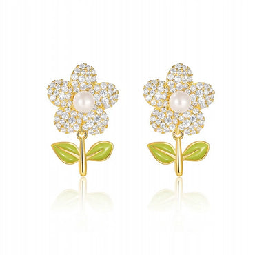 Korean Style Flower Alloy Inlay Zircon Women's Ear Studs