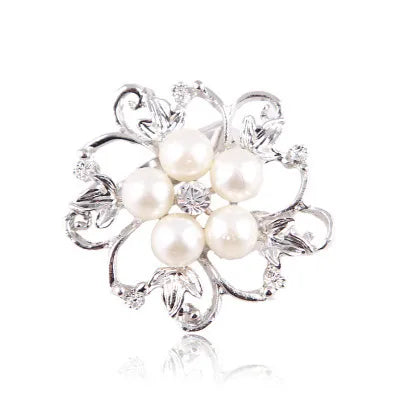 Korean Style Flower Alloy Plating Inlay Rhinestones Pearl Women'S Brooches