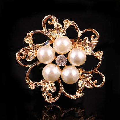 Korean Style Flower Alloy Plating Inlay Rhinestones Pearl Women'S Brooches