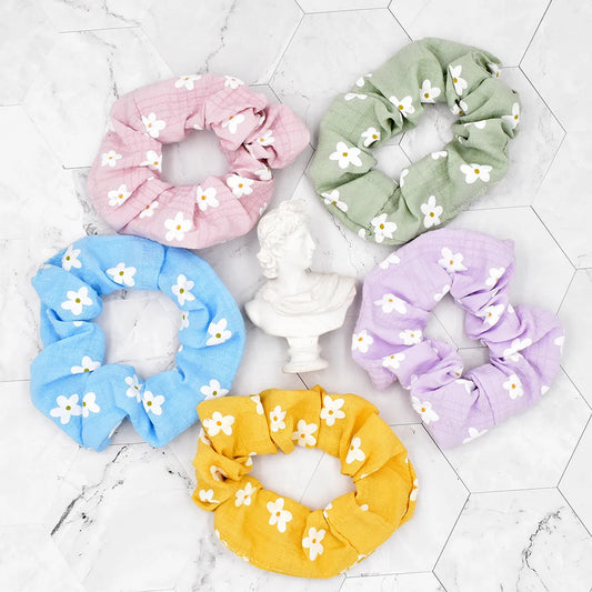 Korean Style Flower Print Fabric Hair Scrunchies