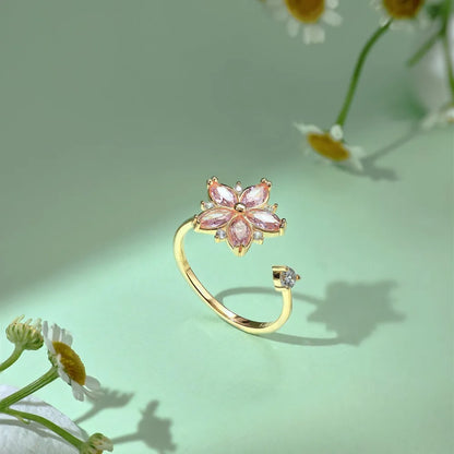 Korean Style Flower Sterling Silver Plating Inlay Zircon Open Rings