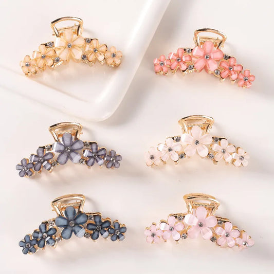 Korean Style Hair Accessories Crystal Ingot Hair Grasp Alloy Electroplated Hairpin Hairpin Hairpin Internet Celebrity Elegant Flower Girl  Grasp Clip