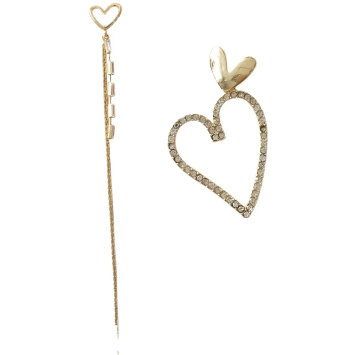 Korean Style Heart Shape Asymmetrical Long Tassel Diamond Earrings