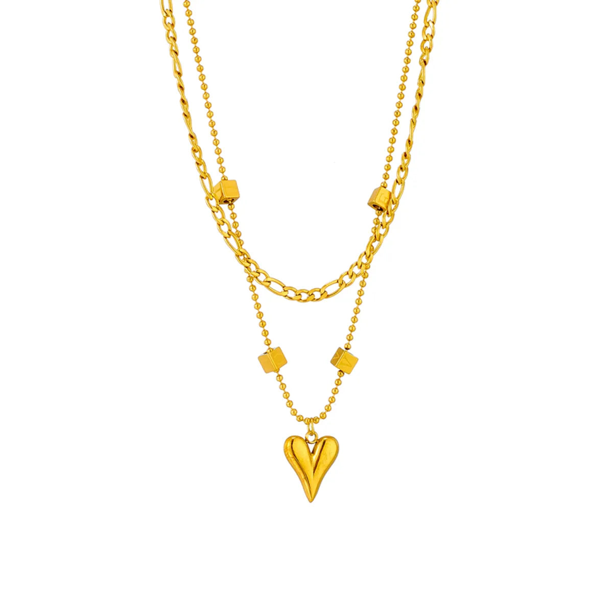 304 Stainless Steel 18K Gold Plated Korean Style Layered Plating Heart Shape Layered Necklaces