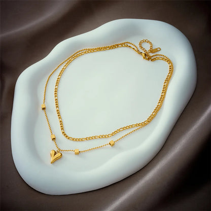 304 Stainless Steel 18K Gold Plated Korean Style Layered Plating Heart Shape Layered Necklaces