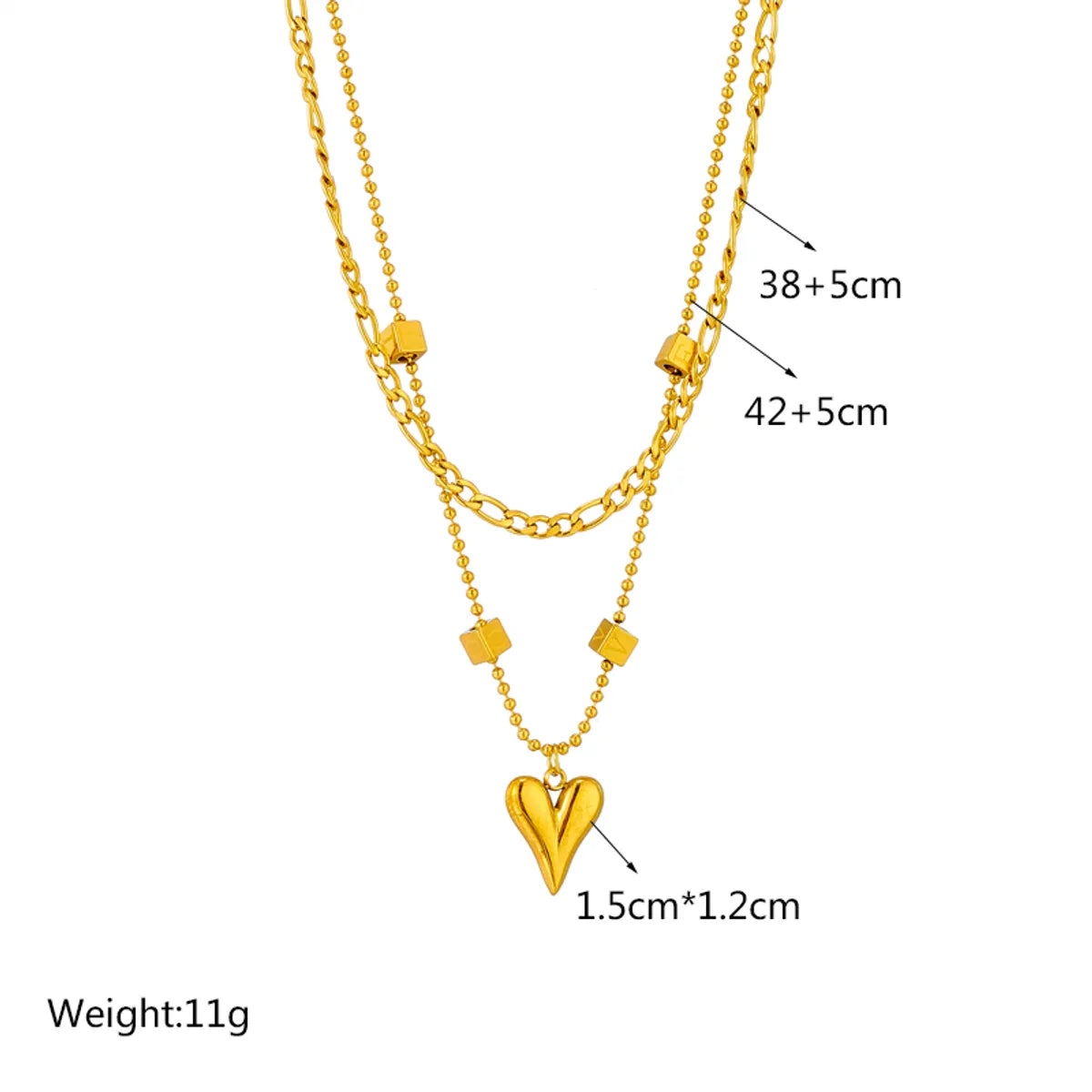 304 Stainless Steel 18K Gold Plated Korean Style Layered Plating Heart Shape Layered Necklaces