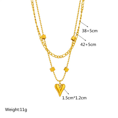 304 Stainless Steel 18K Gold Plated Korean Style Layered Plating Heart Shape Layered Necklaces