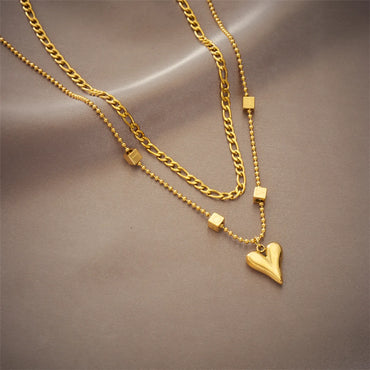 304 Stainless Steel 18K Gold Plated Korean Style Layered Plating Heart Shape Layered Necklaces