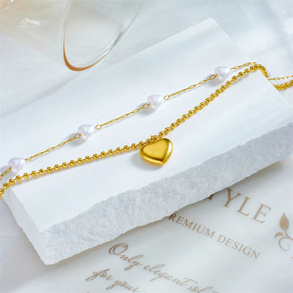 Korean Style Heart Shape Titanium Steel Plating 18k Gold Plated Women's Anklet