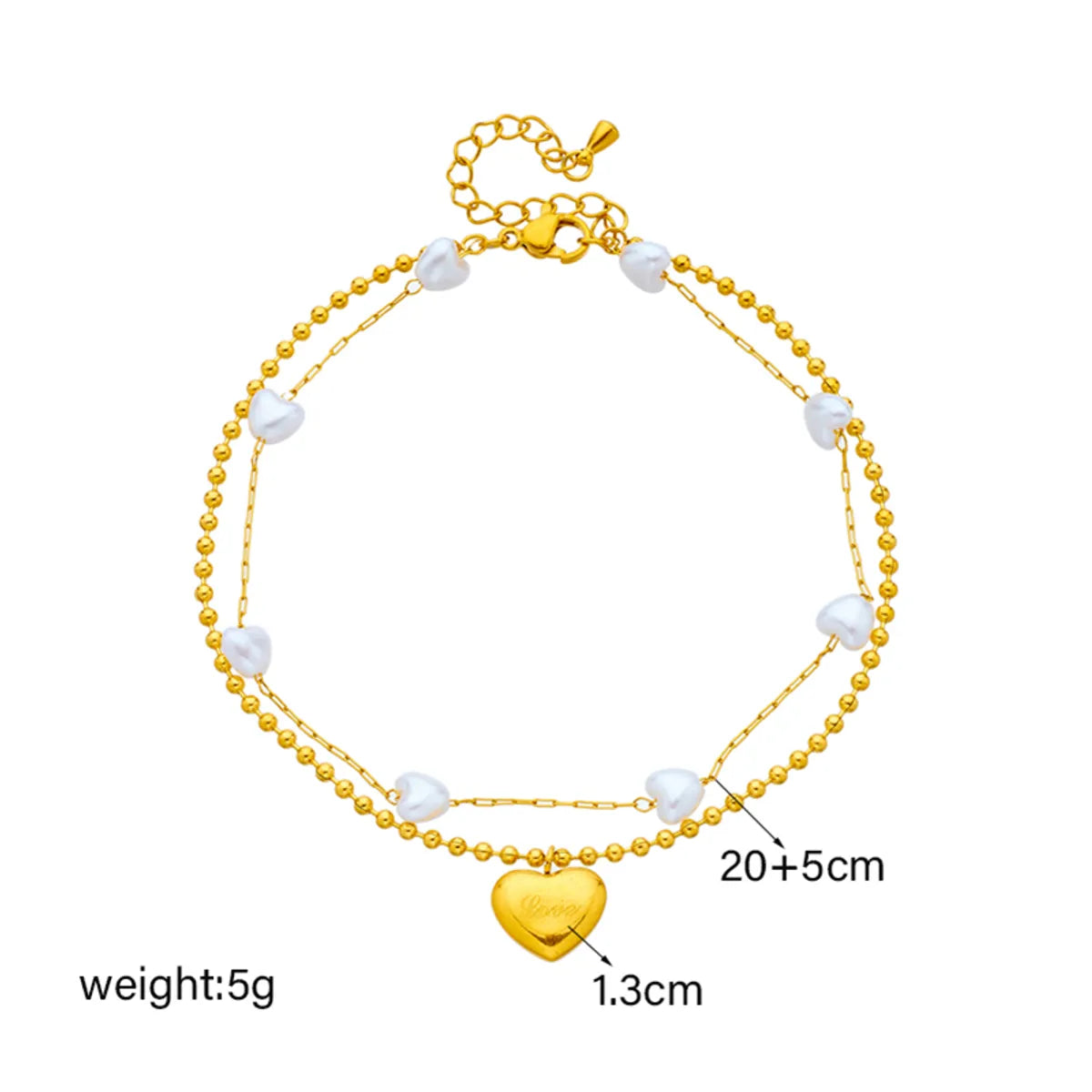 Korean Style Heart Shape Titanium Steel Plating 18k Gold Plated Women's Anklet