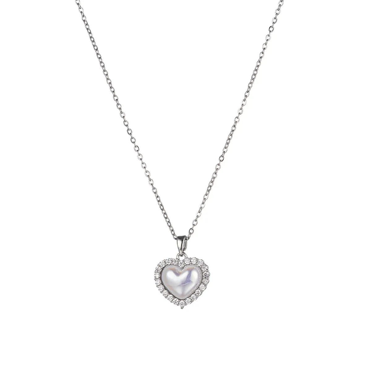 Korean Style Heart Shape Titanium Steel Plating Inlay Zircon Silver Plated Pendant Necklace