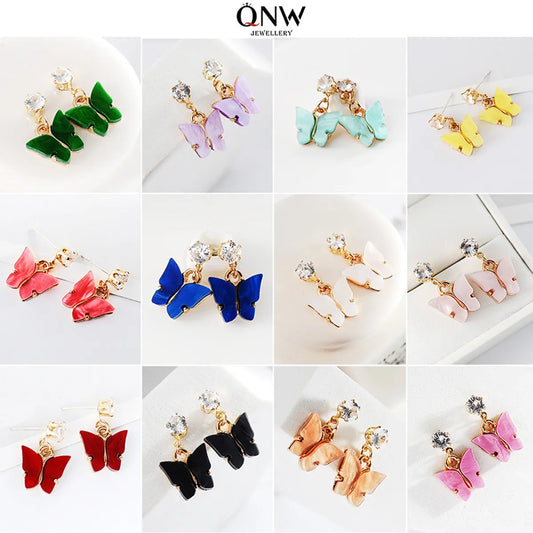 Korean Style Hot Selling Sweet Color Zircon Acrylic Butterfly Earrings Simple Earrings Wholesale Gooddiy