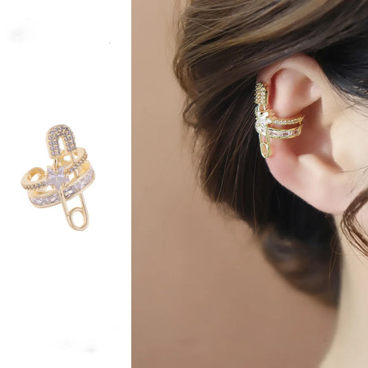 Korean Style Paper Clip Star Alloy Inlay Rhinestones Women's Ear Clips