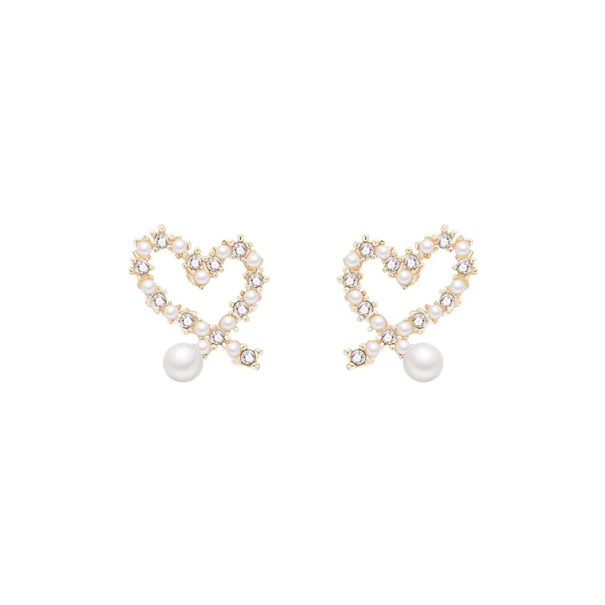 Korean Style Pearl Full Diamond Heart-shaped Small Earrings