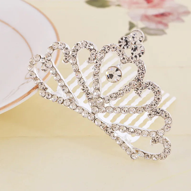 Korean Style Rhinestone Children'S Crown Comb Hair Accessories Girls' Performance Dance Performance Girls' Birthday Gift Wholesale