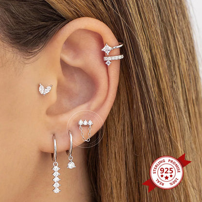 Korean Style Simple Three Zircon Hanging Ear Chain Earrings Temperament Party Ear Jewelry