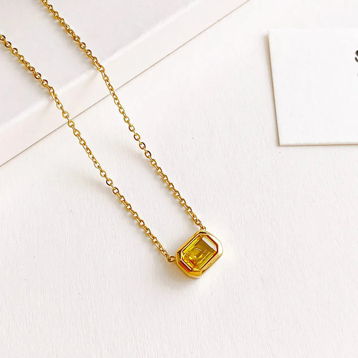 Korean Style Square Titanium Steel Inlay Zircon Necklace