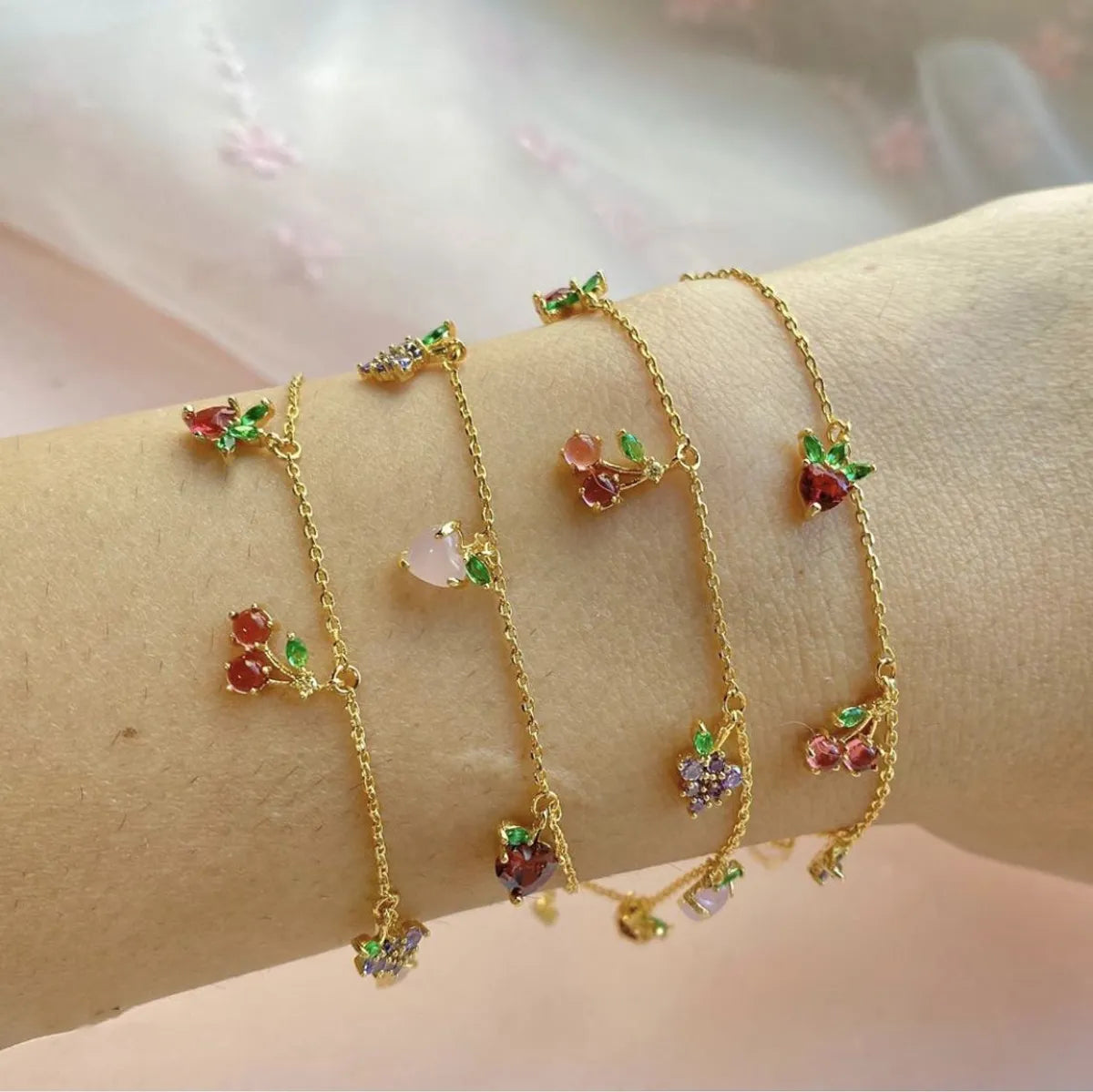 Korean Sweet Style Popular Fashion Cherry Apple Grape Peach Multi-Layer Women'S Bracelet Wholesale