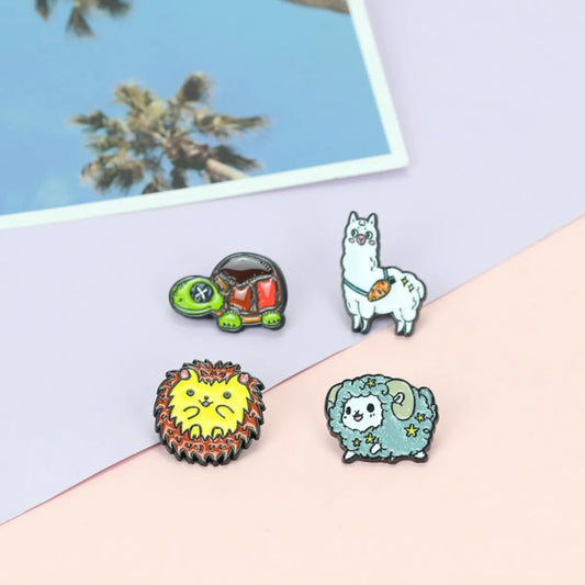 Korean Version Cartoon Funny Alpaca Turtle Lamb Dripping Oil Brooch