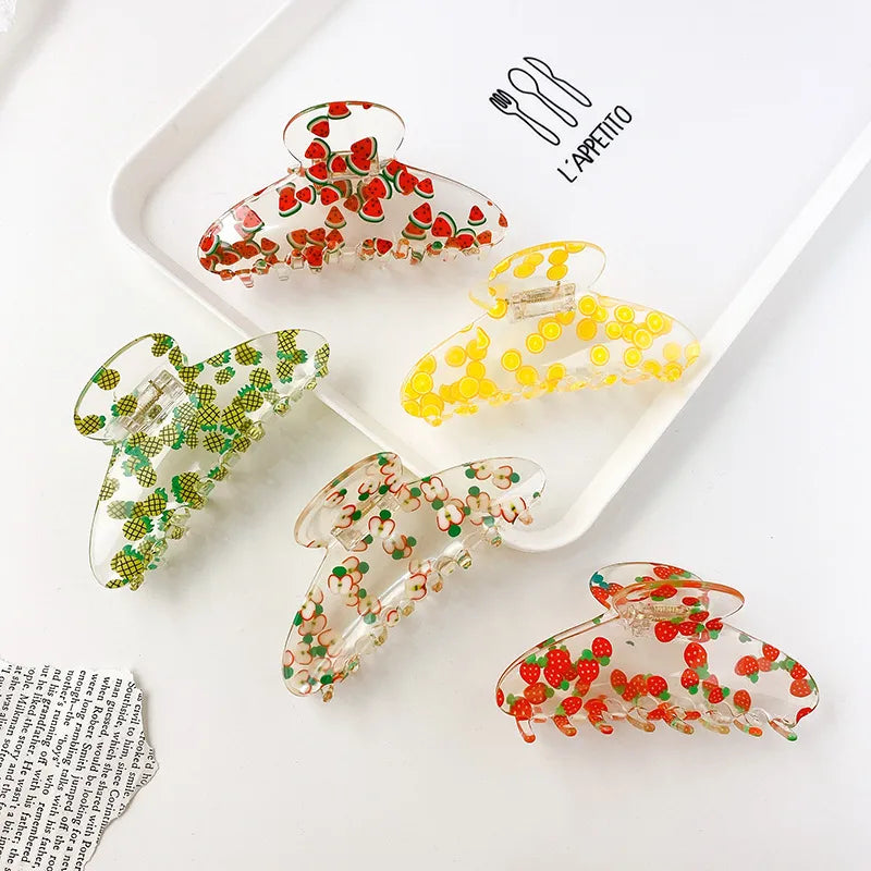 Korean Version Of Acrylic Clip Fruit Series Fresh Girl Geometric Shape Hairpin Clip