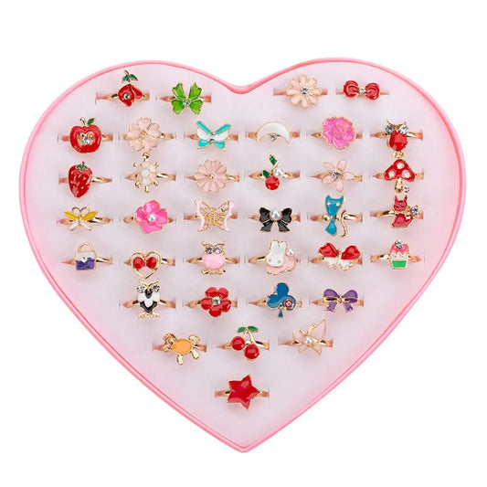 Korean Version Of Children'S Jewelry Alloy Ring Cartoon Cute Children'S Ring Cute And Beautiful Mixed 36 1 Box